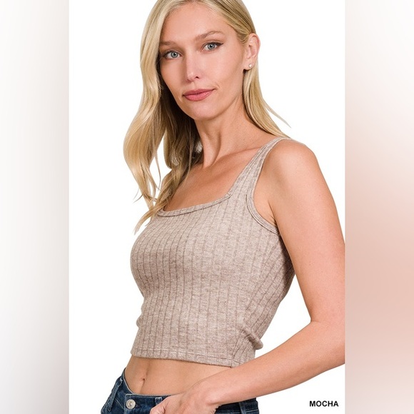 Zenana Ribbed Scoop Neck Crop Short Sleeve Top main image 1